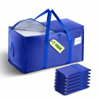 Blue storage bag with 7-pack clothes organizer.