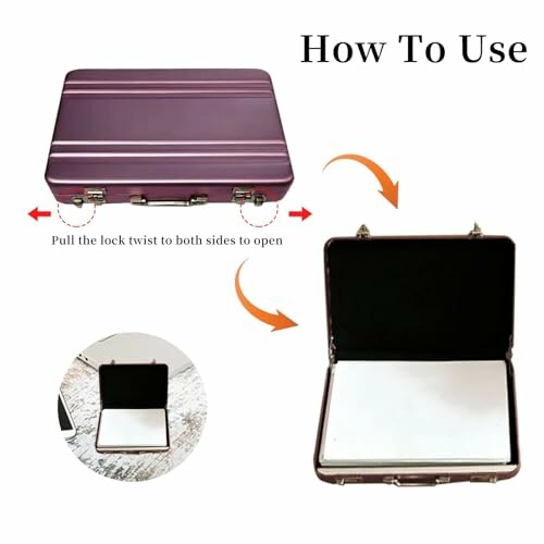 Instructions on how to open a briefcase by twisting the lock.