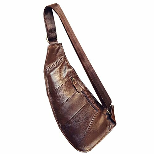 Brown leather sling bag with zipper pocket