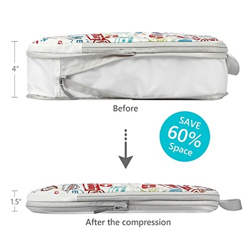 Compression packing cube showing before and after space saving.