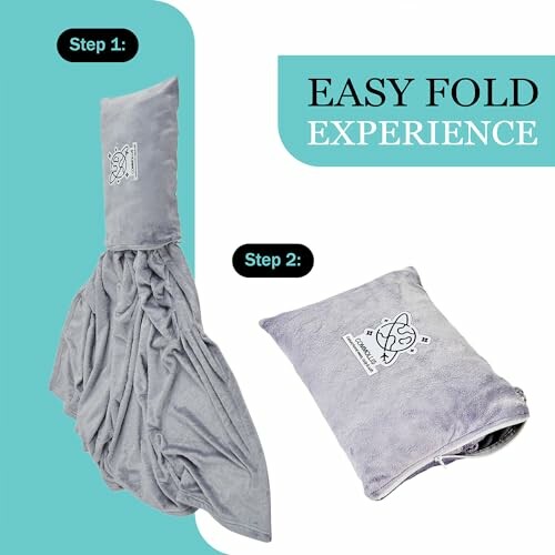 Step-by-step guide to folding a blanket into a pillow.