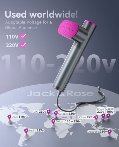 Global voltage adapter with worldwide compatibility map.