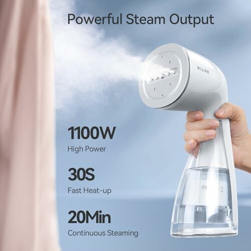 Handheld garment steamer with powerful steam output.