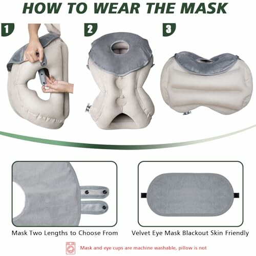 Instructions on using a sleep mask with adjustable length and velvet eye mask.