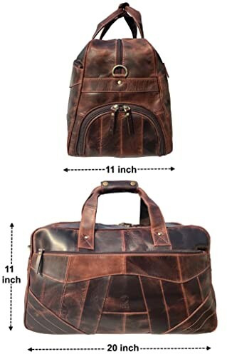 Two leather bags with dimensions shown