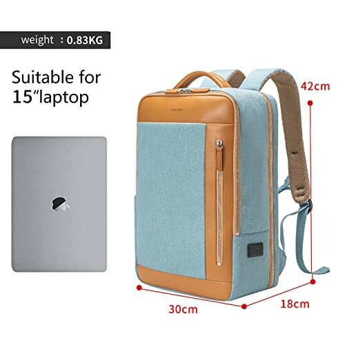 Lightweight backpack suitable for 15-inch laptop with dimensions and weight.