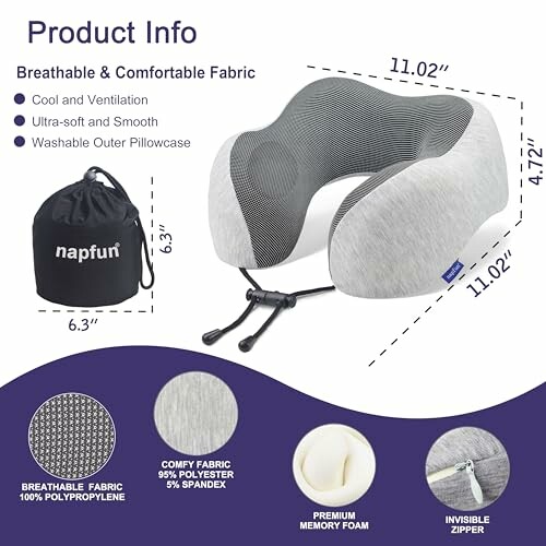 Memory foam neck pillow with breathable fabric and washable cover