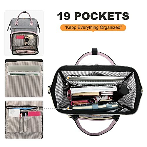 Bag organizer with 19 pockets showcasing organization features.