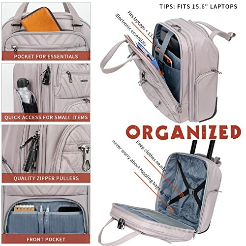 Multi-pocket travel backpack with compartments for essentials, electronics, and clothes.