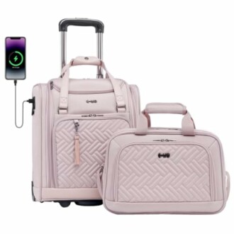 Pink luggage set with USB charging port