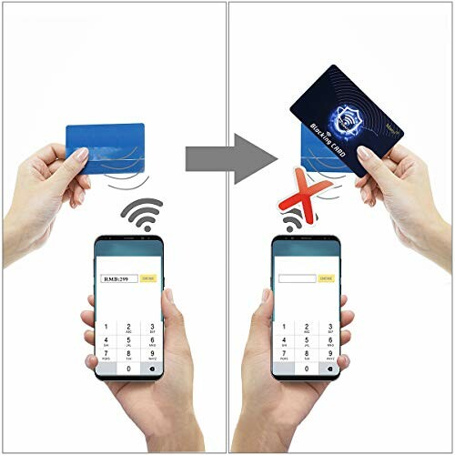 Image showing a comparison between an RFID card being scanned and blocked.