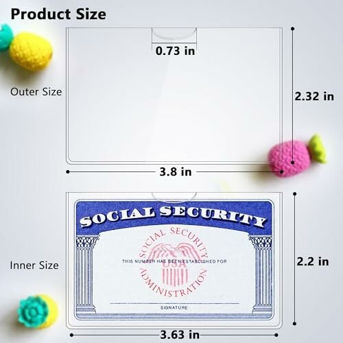 Social Security card holder with dimensions labeled.