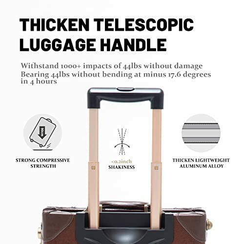 Thick telescopic luggage handle with strength features