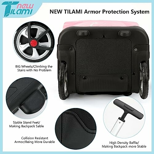 Tilami backpack with wheels showcasing stability and durability features.