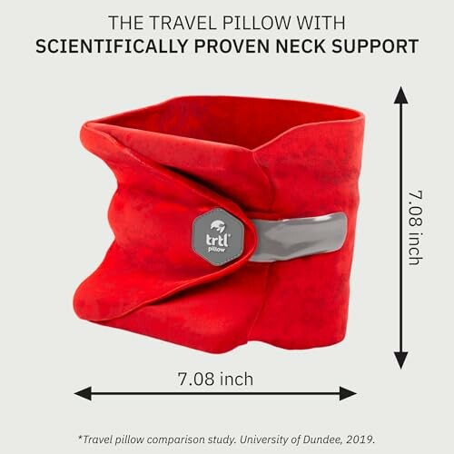 Red Trtl travel pillow with neck support, dimensions 7.08 inches.