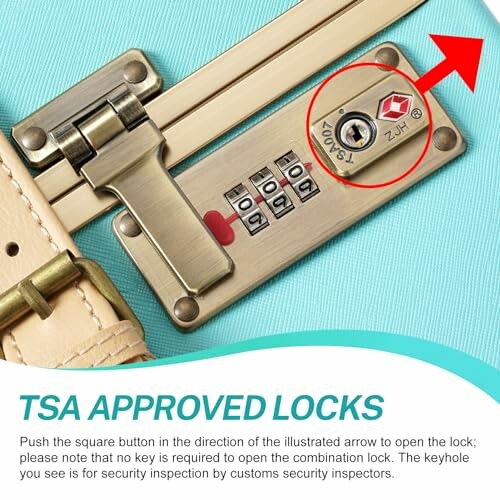 TSA approved lock on luggage with instructions.