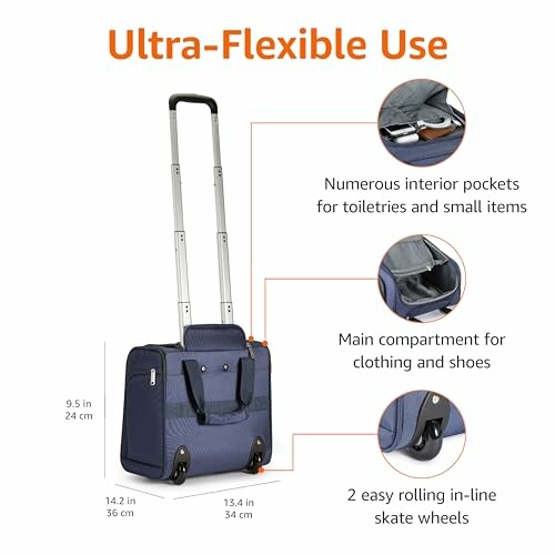 Ultra-flexible suitcase with pockets and skate wheels