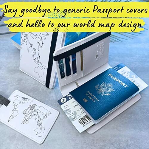 World map design passport covers with credit card slots.